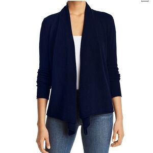 Aqua 100% Cashmere Draped Open-Front Cardigan Navy Blue Size Medium Soft Cozy